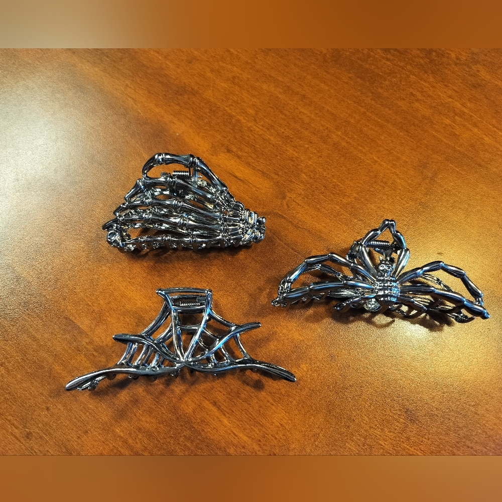 Set of Three Dark Silver Hair Clips